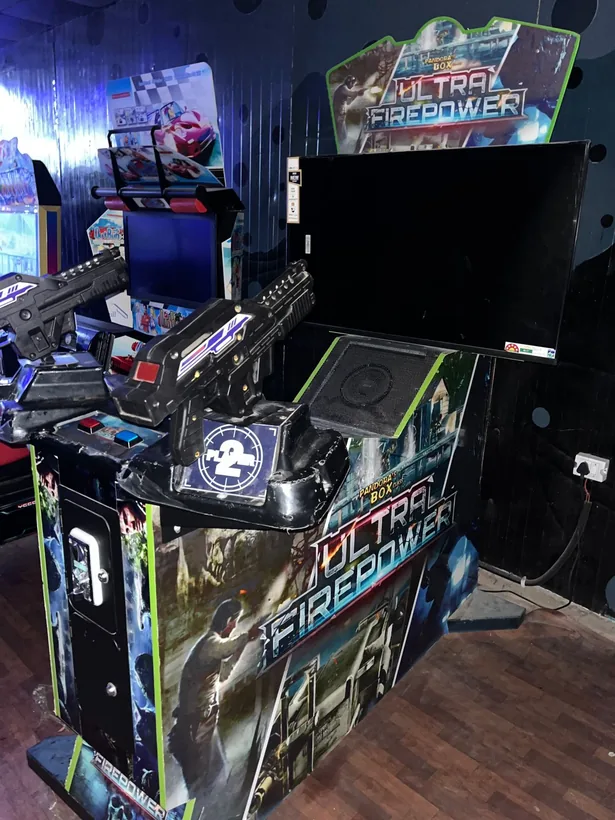 Alien shooter arcade machine prepared for an indoor party in Mumbai