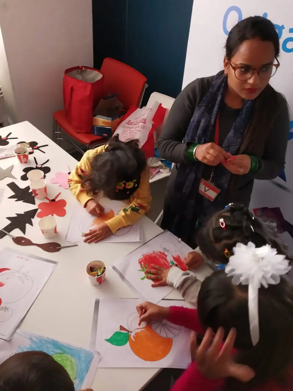 Kids participating in a colourful guided art session