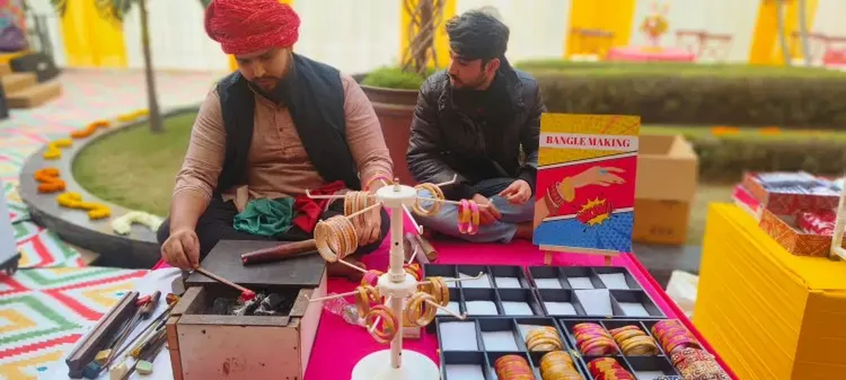 Neat churi stall counter arrangement for events in Agra