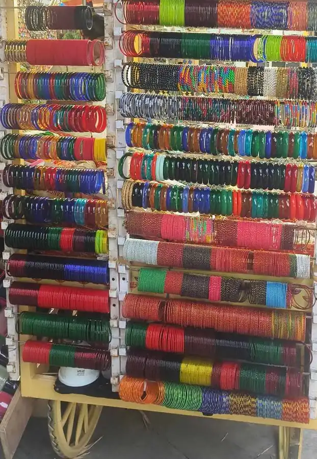 Colourful bangles arranged at a wedding and event churi stall