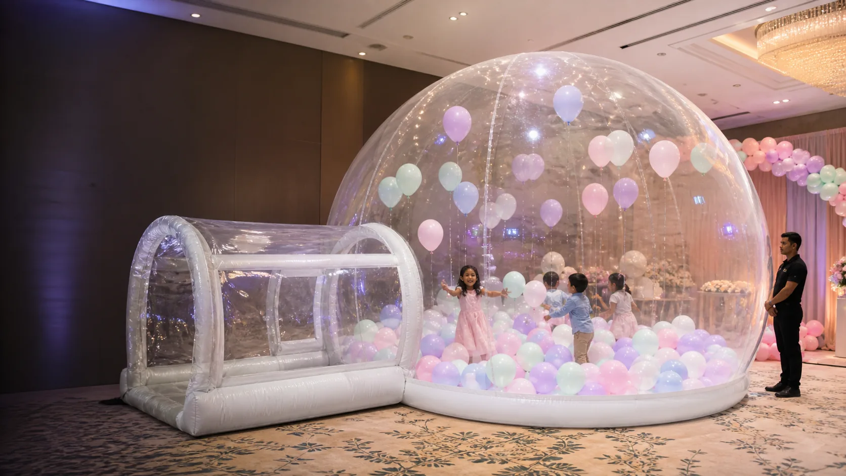 Premium transparent Bubble House with pastel balloons for events in Mumbai