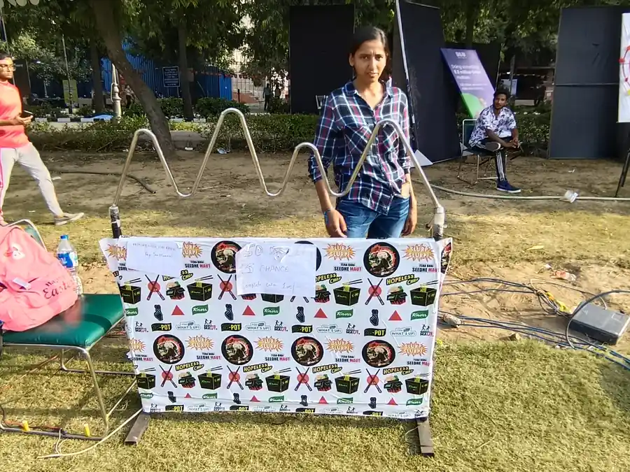 Close view of buzz wire game arranged at a Gurgaon venue