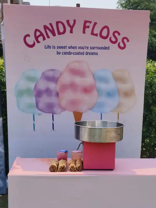 candyfloss stall, cotton candy counter, rent candyfloss machine Gurgaon, birthday party food stalls, kids event rentals