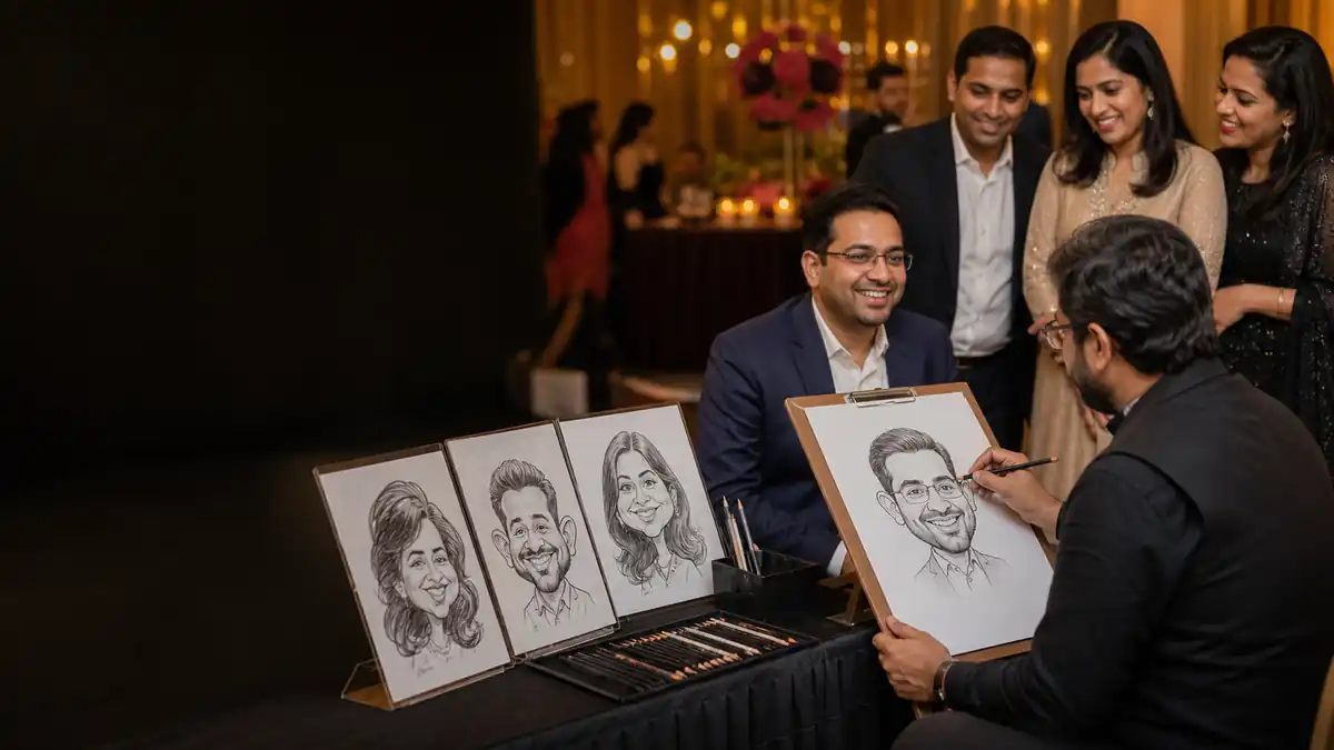 Sketch Artist(Caricature Artist) artist setup for an event in Agra