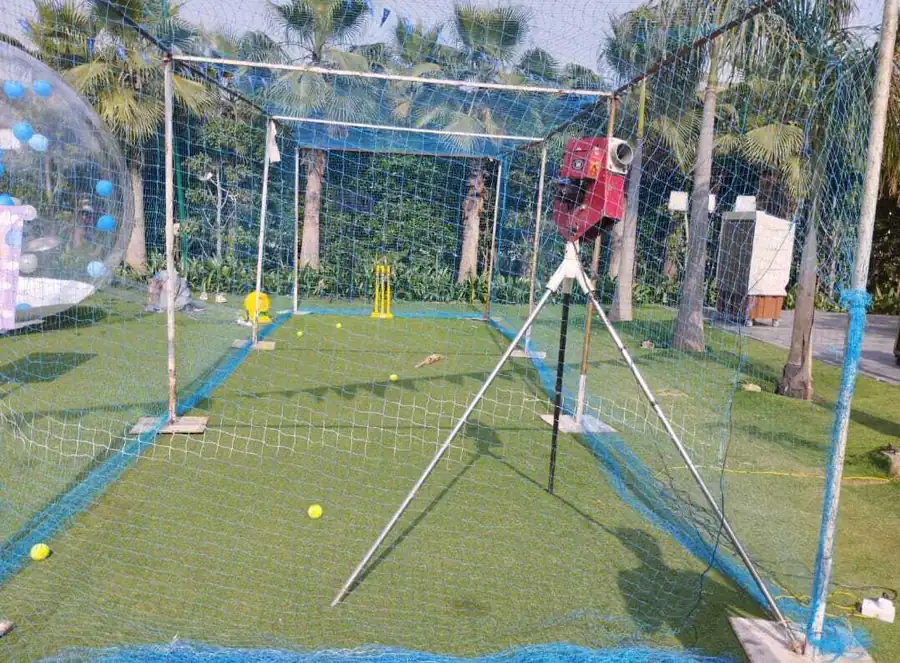 Close view of cricket bowling machine arranged at a Jaipur venue