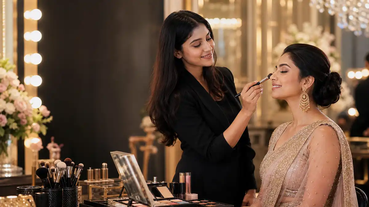 Guests enjoying make up artist activity setup in Agra