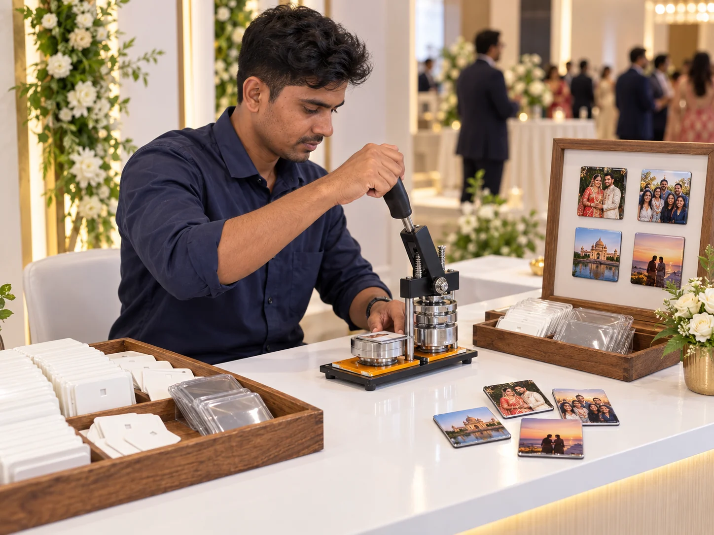 Live Photo Print Fridge Magnet event counter in Agra with operator and square magnet press