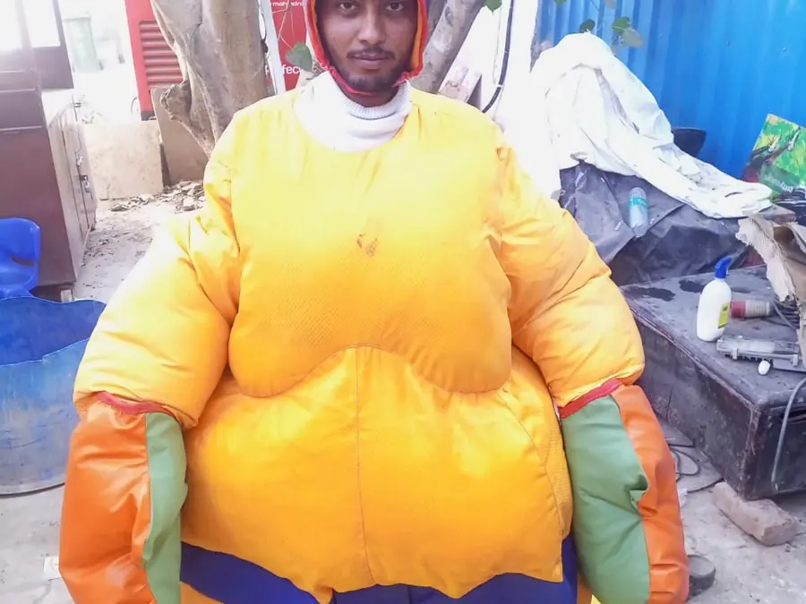 Close view of sumo suit game arranged at a Mumbai venue