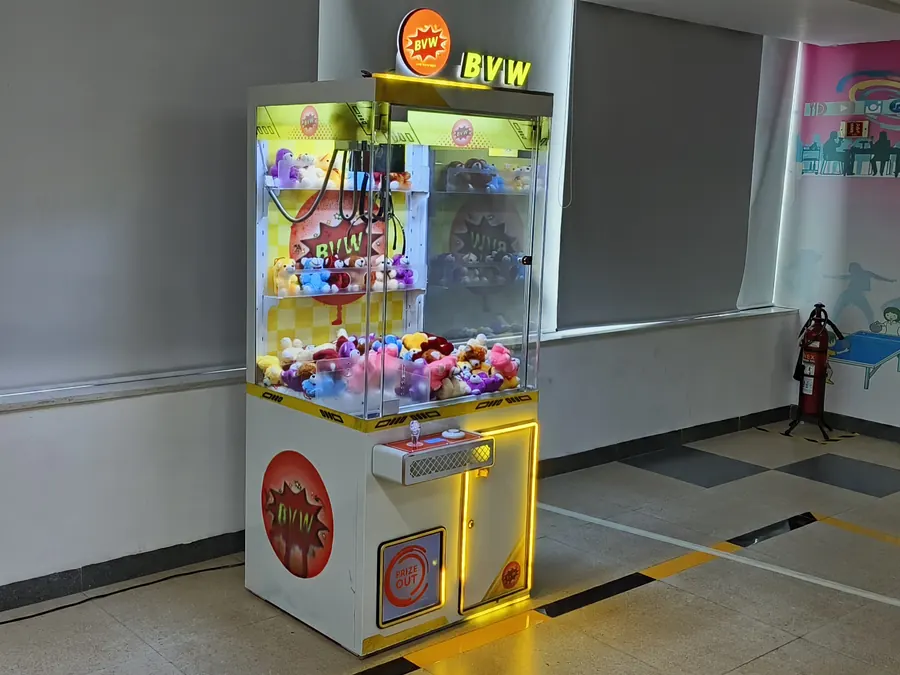 Close view of toy claw machine arranged at a Mumbai venue