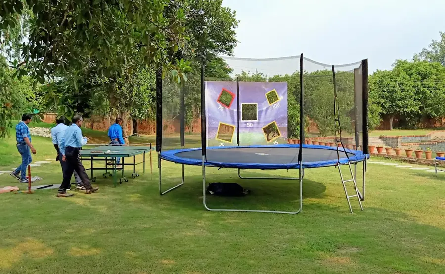 Trampoline setup prepared for an event in Mumbai